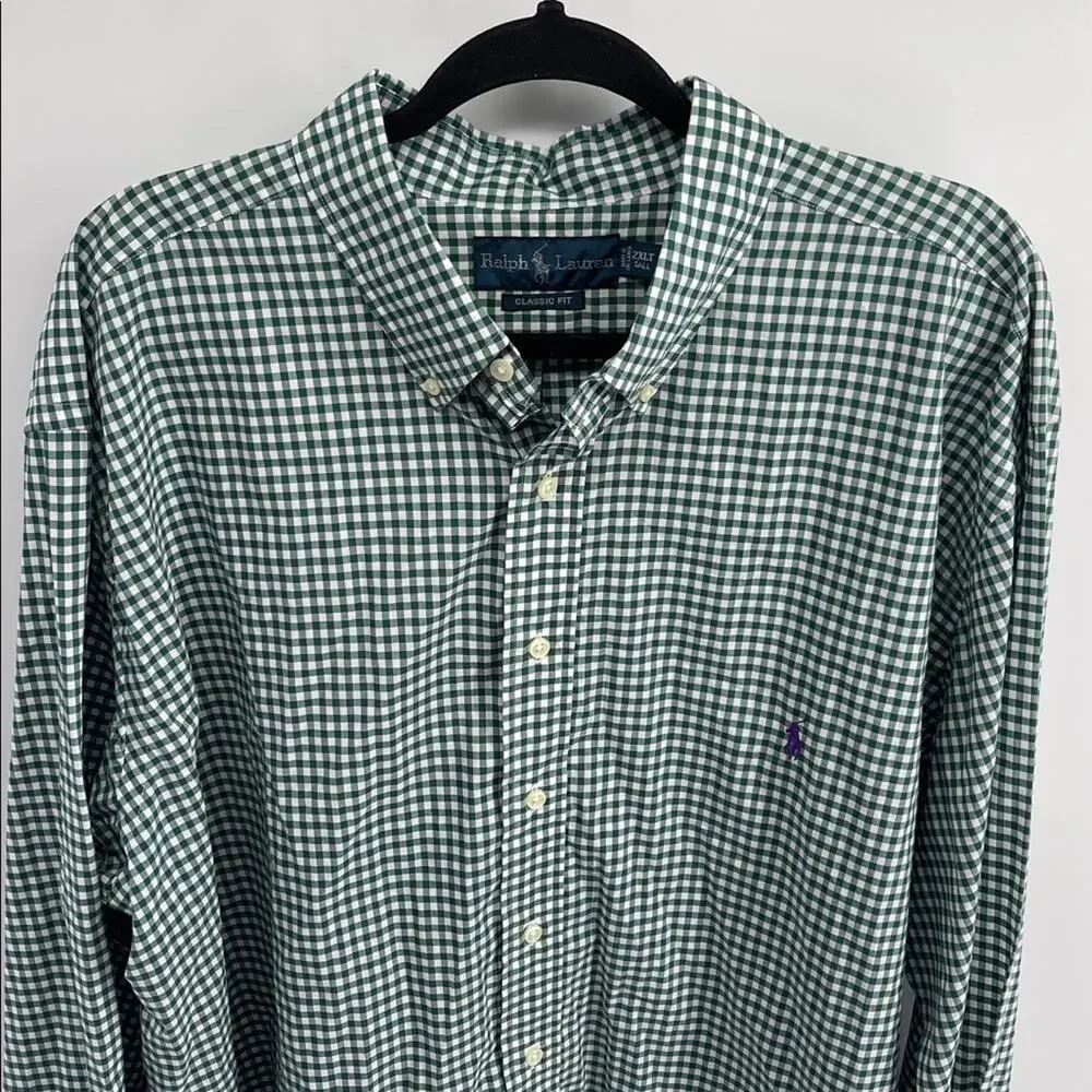 NWT Ralph Lauren CLASSIC fit gingham plaid  long sleeve button up dress shirt